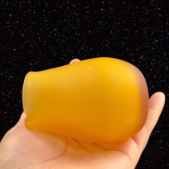 Hand Blown Art Glass Pitcher Creamer Amber Yellow Frosted W Clear Swirl Handle - Picture 10 of 12